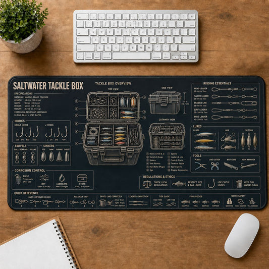 Saltwater Tackle Box Fishing Field Guide Desk Mat | 5To9Vibe