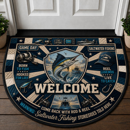 Saltwater Fishing Ocean Adventures Quilted Print Premium Welcome Mat – Personalized Doormat