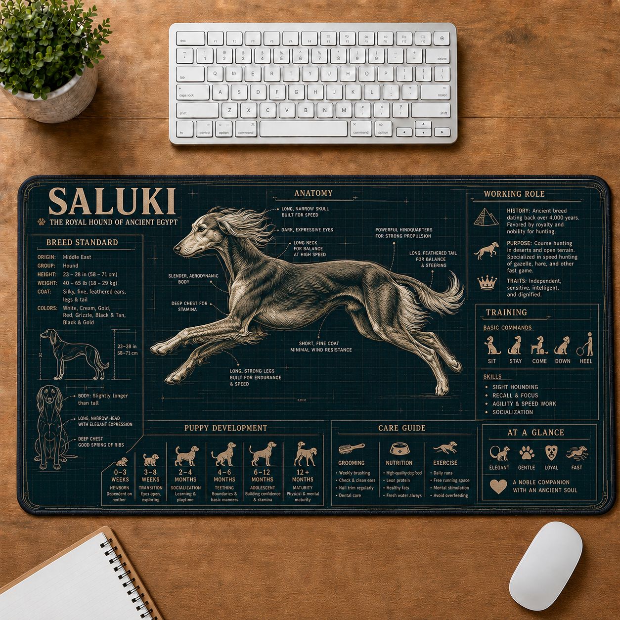 Saluki Dog Breed Visual Guide Desk Mat | 5To9Vibe