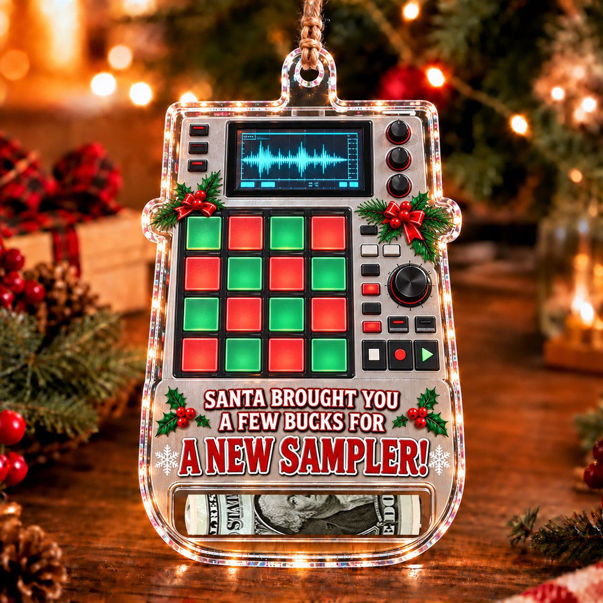 Sampler Christmas money holder ornament