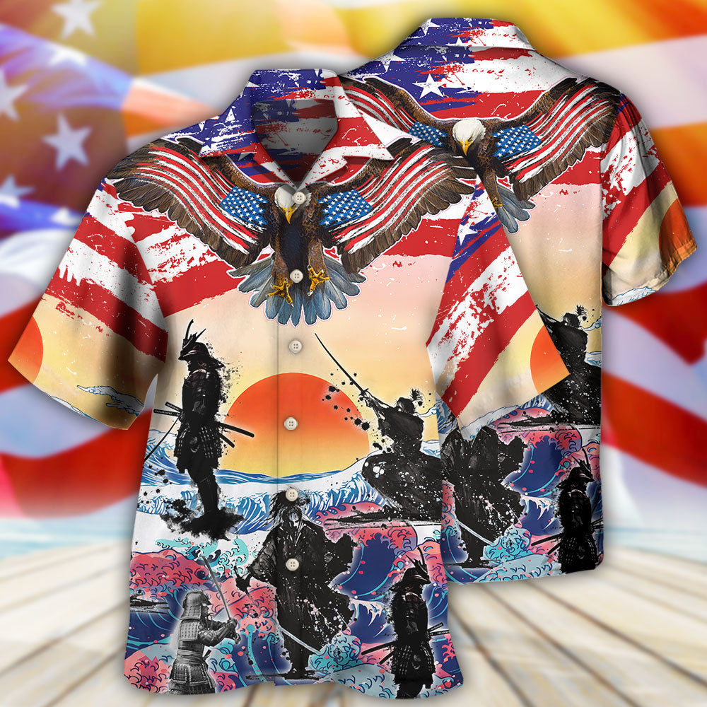 Samurai Eagle US Flag Independence Day - Hawaiian Shirt 