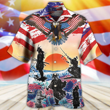 Samurai Eagle US Flag Independence Day - Hawaiian Shirt 