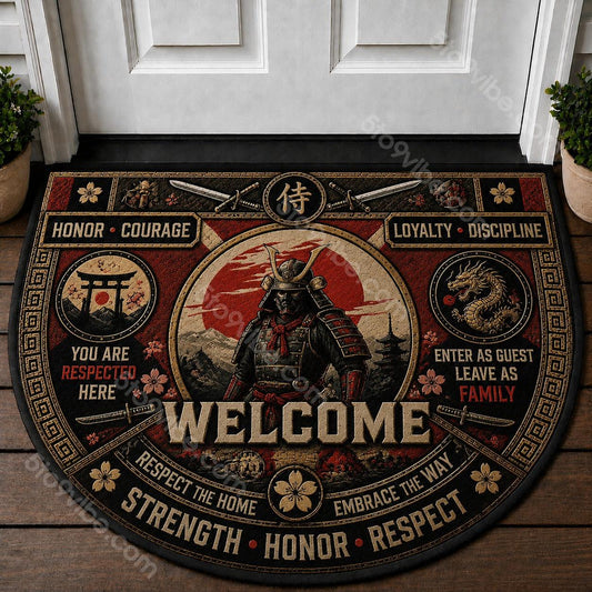 Samurai Welcome Mat – "Strength Honor Respect" Japanese Warrior Doormat - 5to9vibe