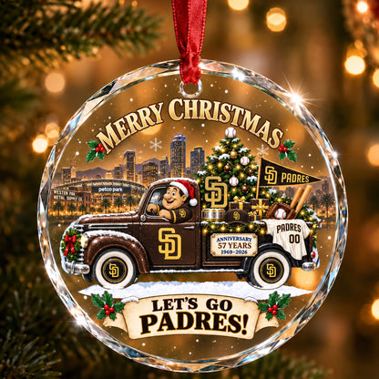 All Baseball Teams Christmas Truck Round Glass Ornament  With Red Gift Box | 5to9vibe