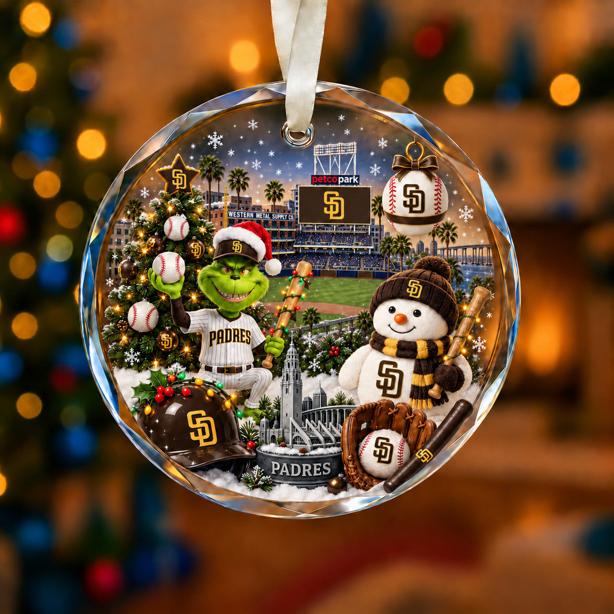 Adorno de vidrio de béisbol, 3 unidades con caja de regalo, equipo de béisbol de Navidad - Adorno de vidrio