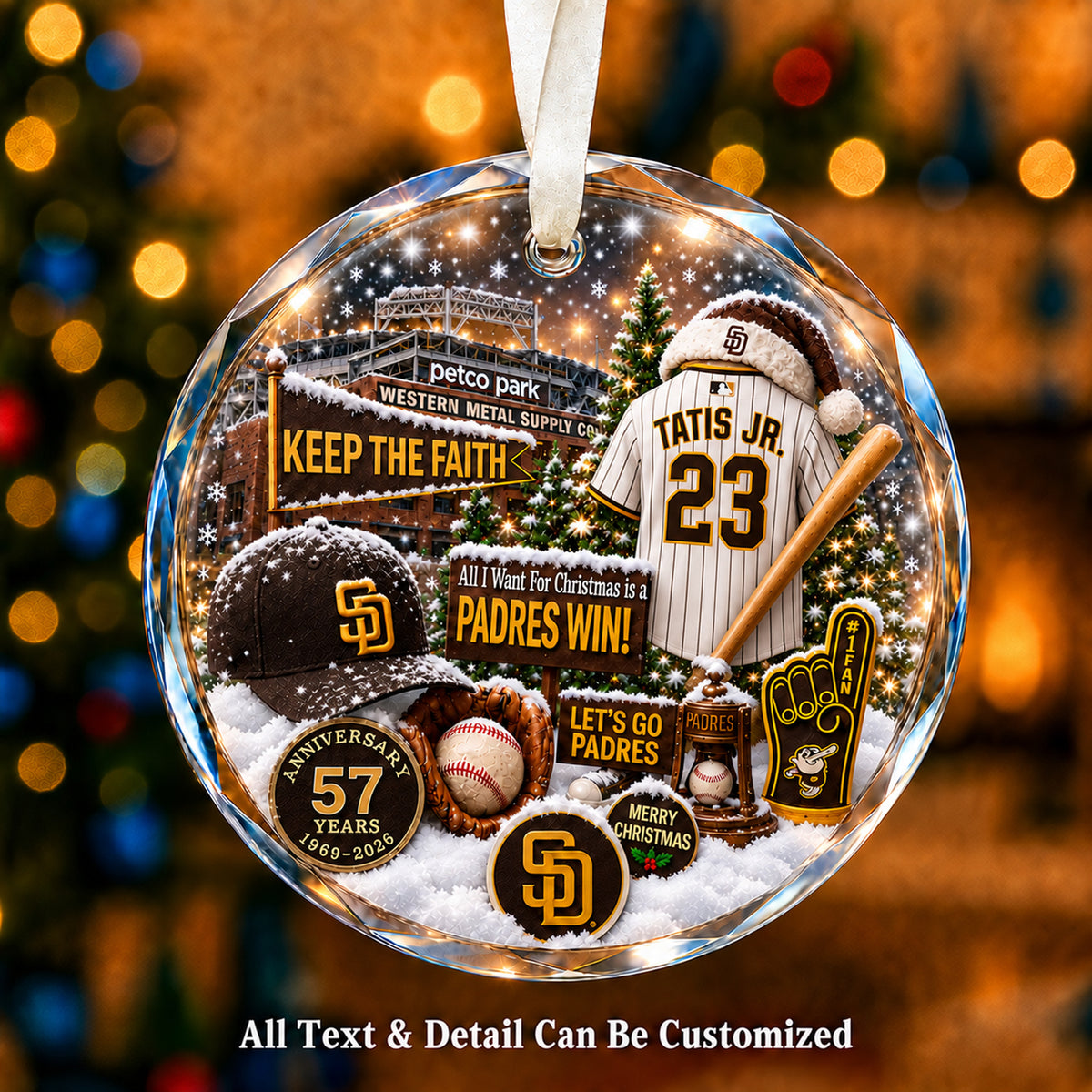 San Diego Padres Jersey Snow Globe Glass Ornament
