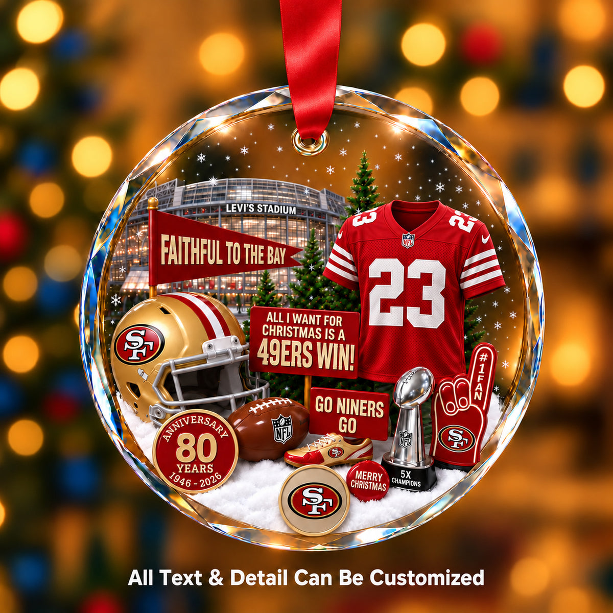 San Francisco 49ers Jersey Snow Globe Glass Ornament