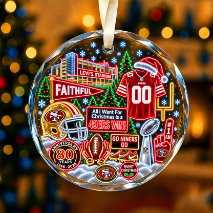 All Football Teams Christmas Neon Stadium Snow Glass Ornament With Gift Box - 5to9vibe