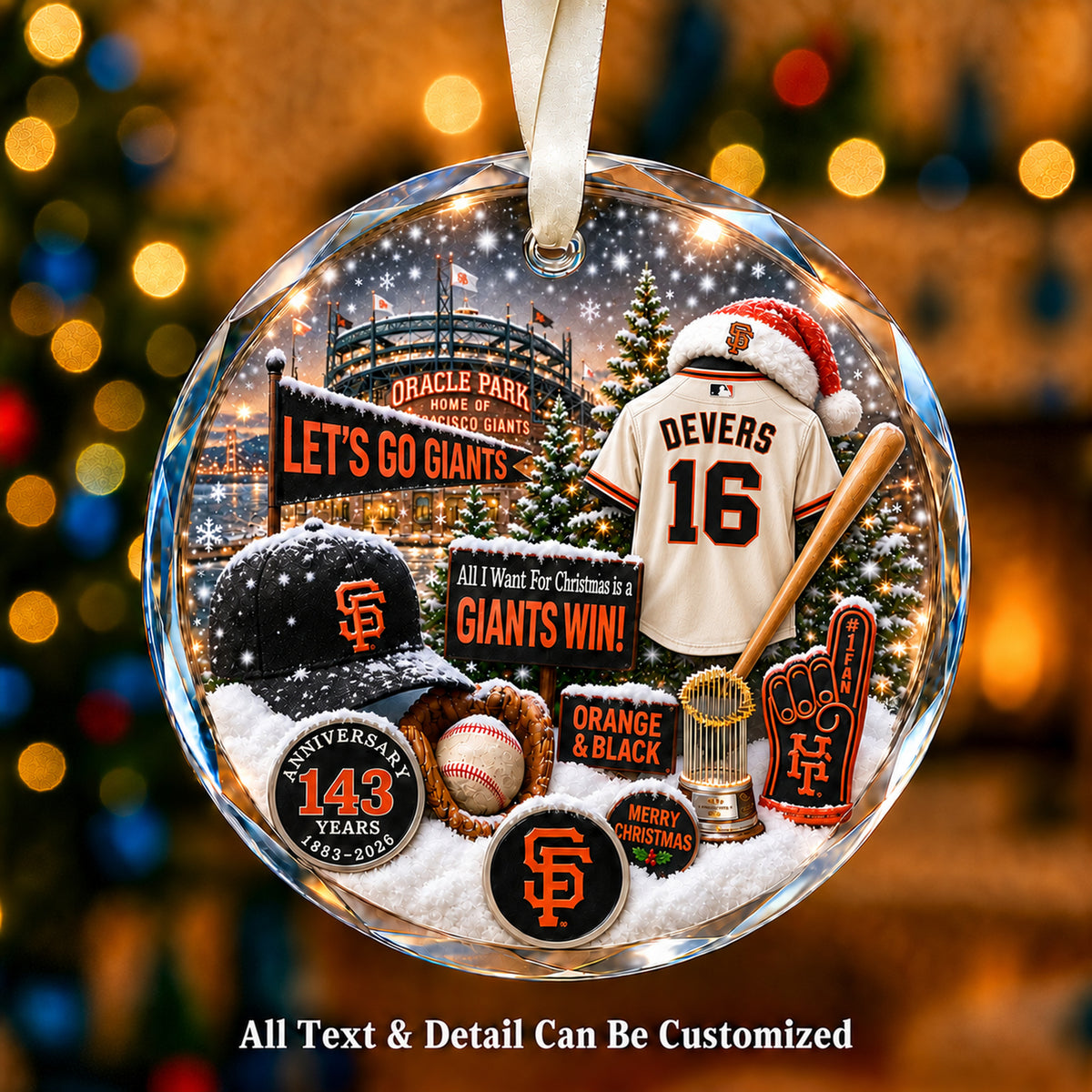 San Francisco Giants Jersey Snow Globe Glass Ornament