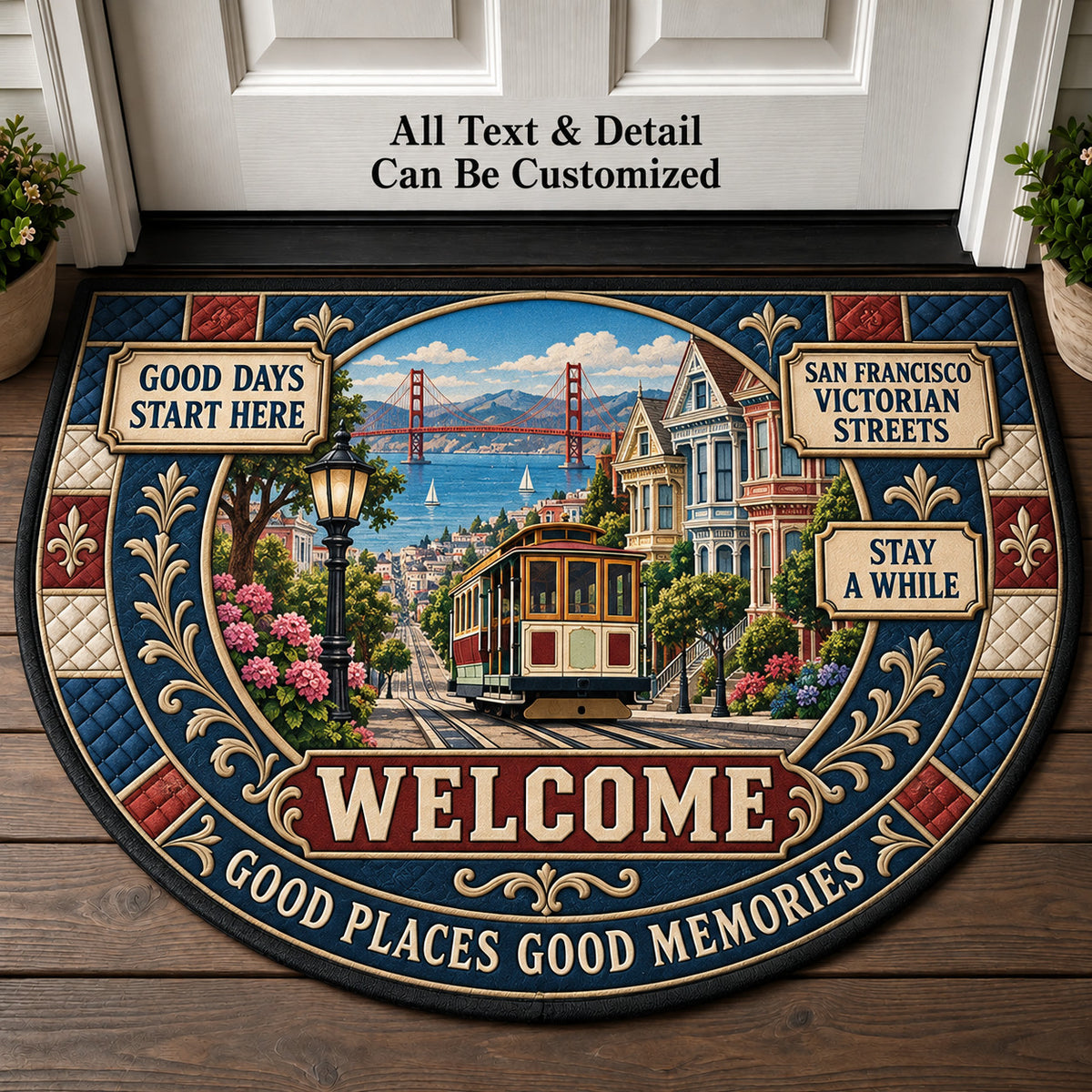 San Francisco Victorian Streets Personalized Half Round Mat | 5To9Vibe