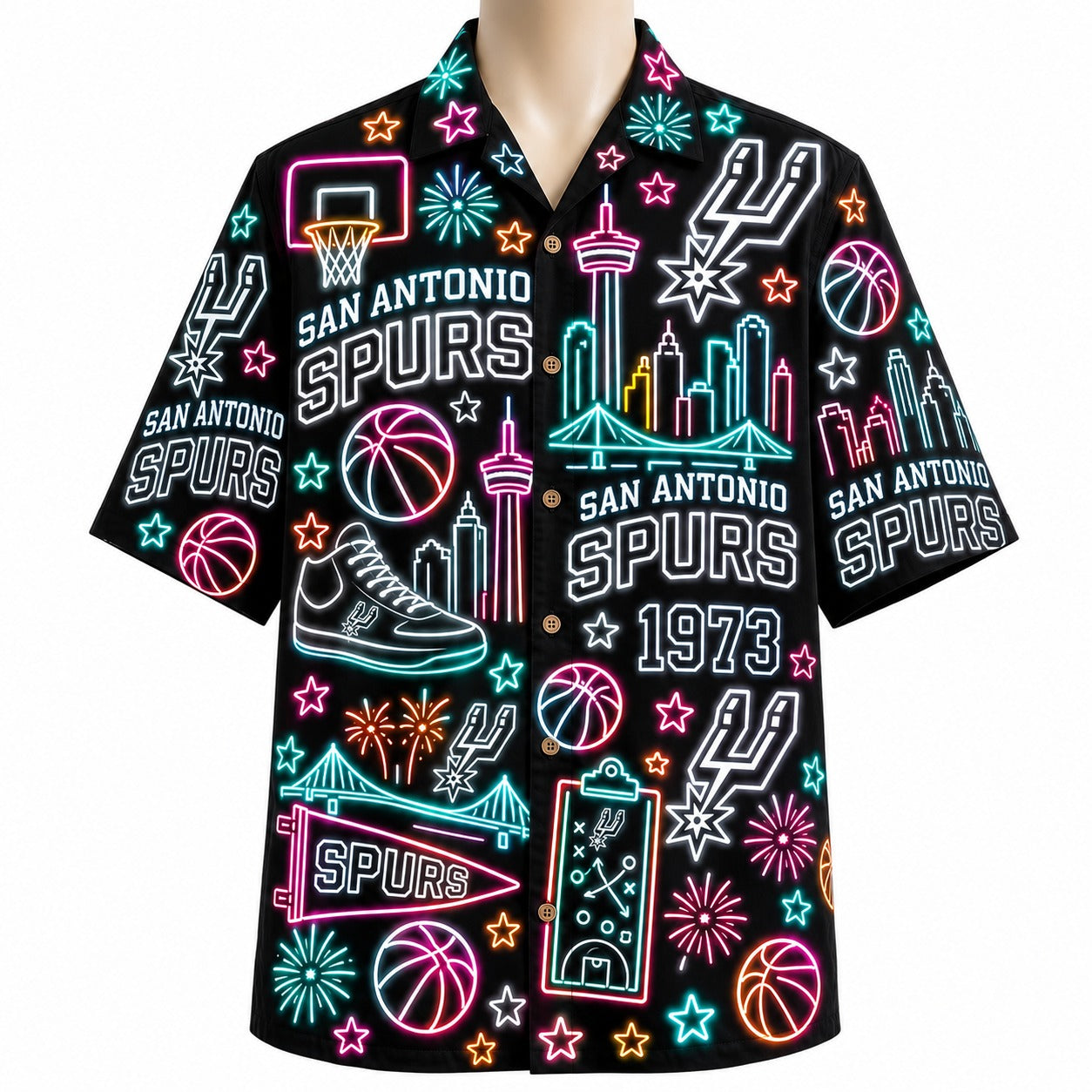 All Basketball Teams Neon Pattern Vibe Summer Party Button-Up Unisex Hawaiian Shirt For Men and Women