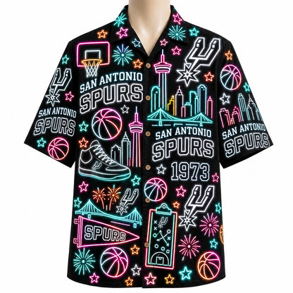 All Basketball Teams Neon Pattern Vibe Summer Party Button-Up Unisex Hawaiian Shirt For Men and Women