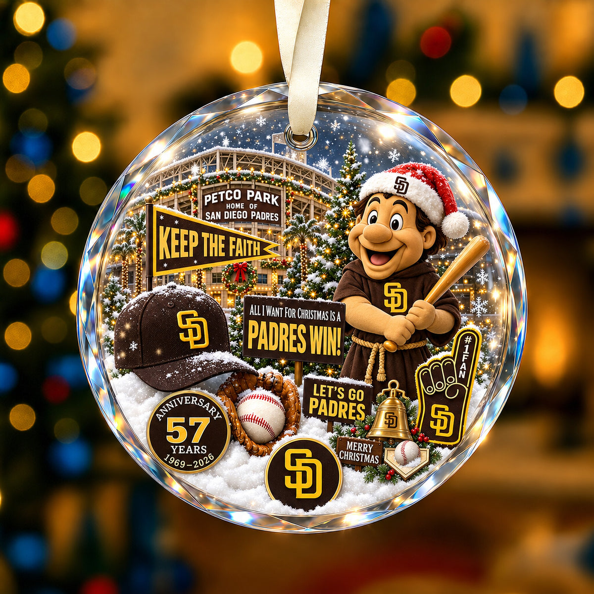 All Baseball Teams Christmas Snow Vibe Round Glass Ornament  With Red Gift Box | 5to9vibe