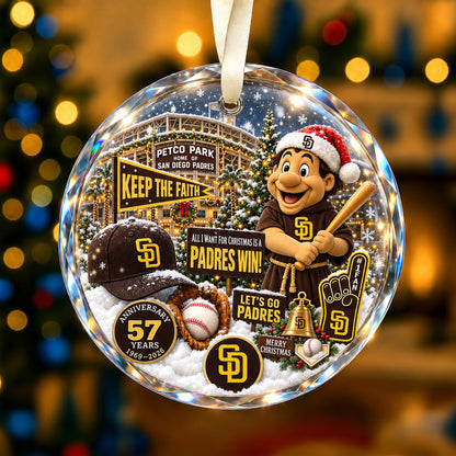 All Baseball Teams Christmas Snow Vibe Round Glass Ornament  With Red Gift Box | 5to9vibe