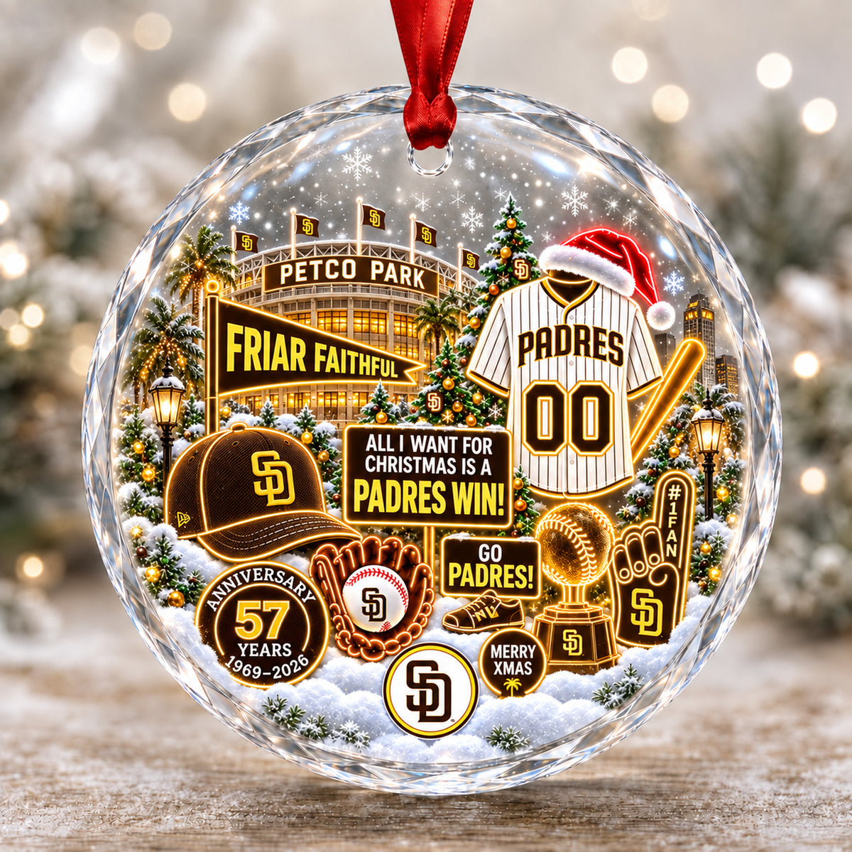 Adorno de vidrio de béisbol, 3 unidades con caja de regalo, equipo de béisbol de Navidad - Adorno de vidrio