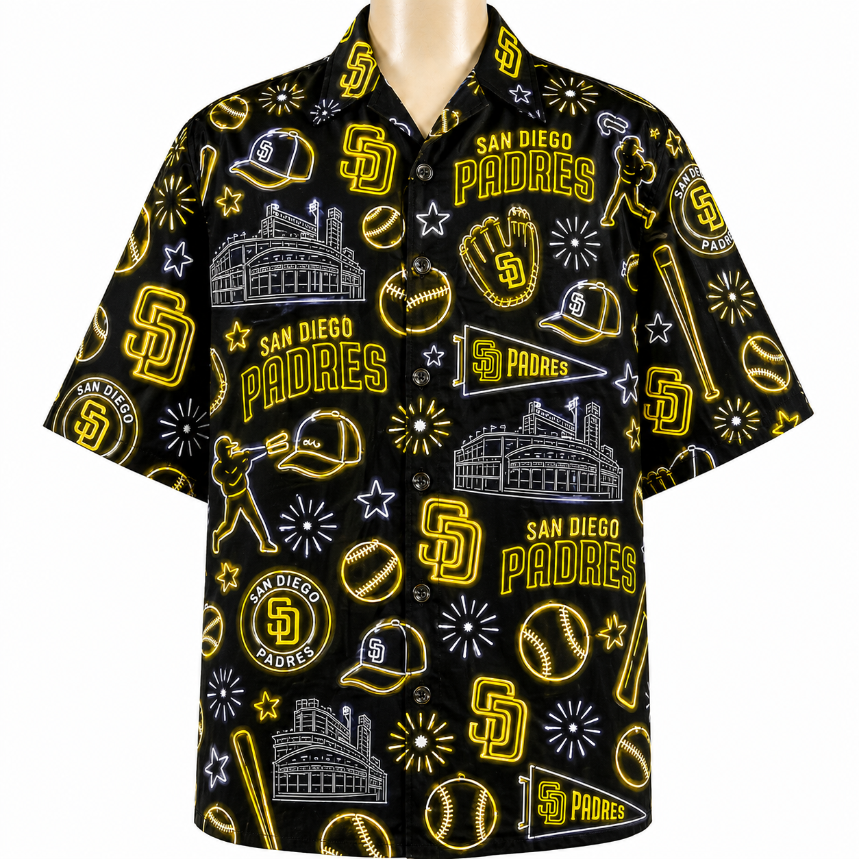 All Baseball Teams Neon Pattern Vibe Summer Party Button-Up Unisex Hawaiian Shirt For Men and Women