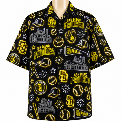 All Baseball Teams Neon Pattern Vibe Summer Party Button-Up Unisex Hawaiian Shirt For Men and Women