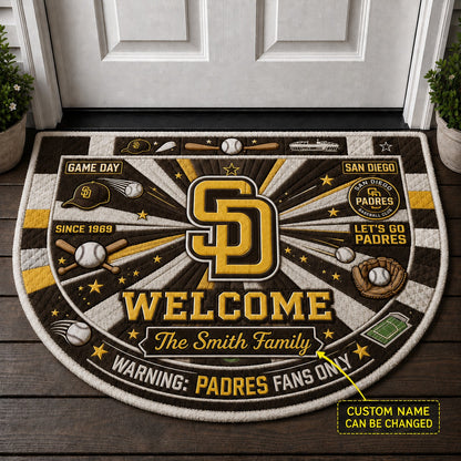 Official-Inspired Baseball Fan Custom Quilted Print Premium Welcome Mat Washable Black Border – Personalized Baseball Doormat