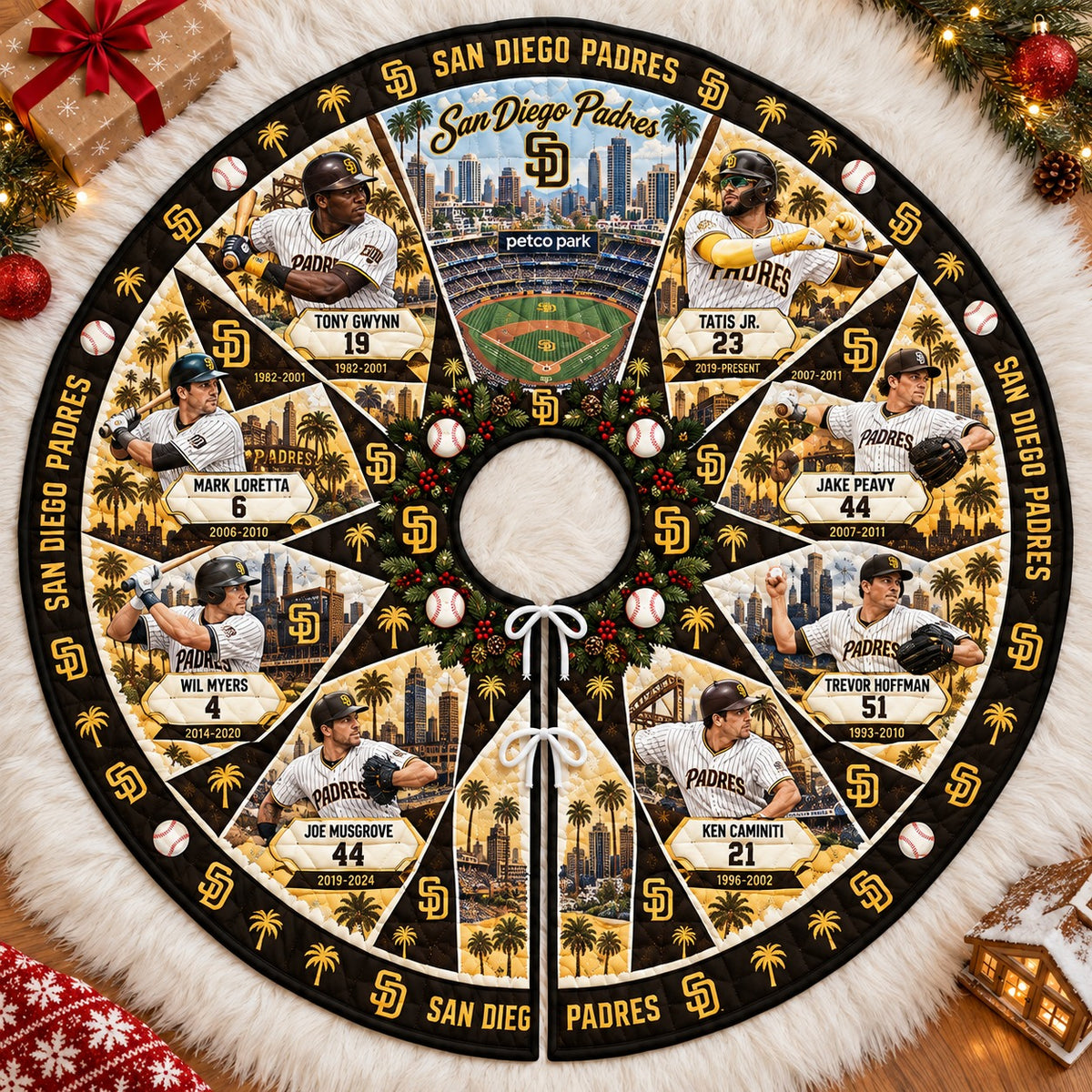 All Baseball Teams Vintage Players & Stadium Holiday Quilt Christmas Skirt Tree for Baseball Fans - 5To9Vibe