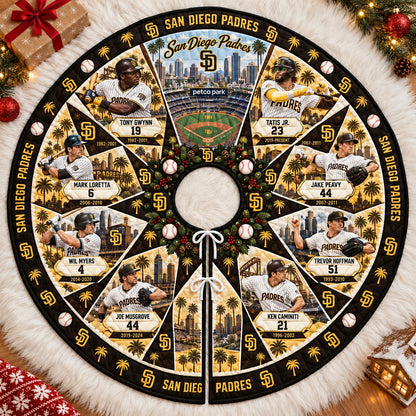 All Baseball Teams Vintage Players & Stadium Holiday Quilt Christmas Skirt Tree for Baseball Fans - 5To9Vibe