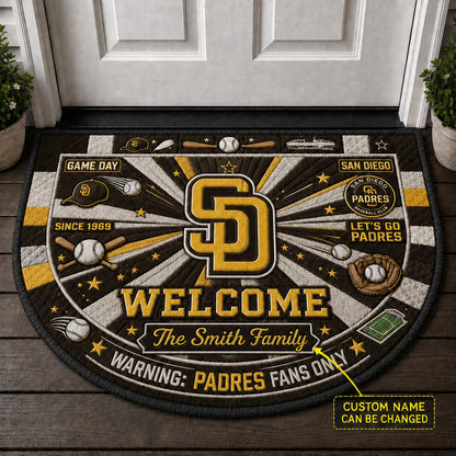 Official-Inspired Baseball Fan Custom Quilted Print Premium Welcome Mat Washable Black Border – Personalized Baseball Doormat