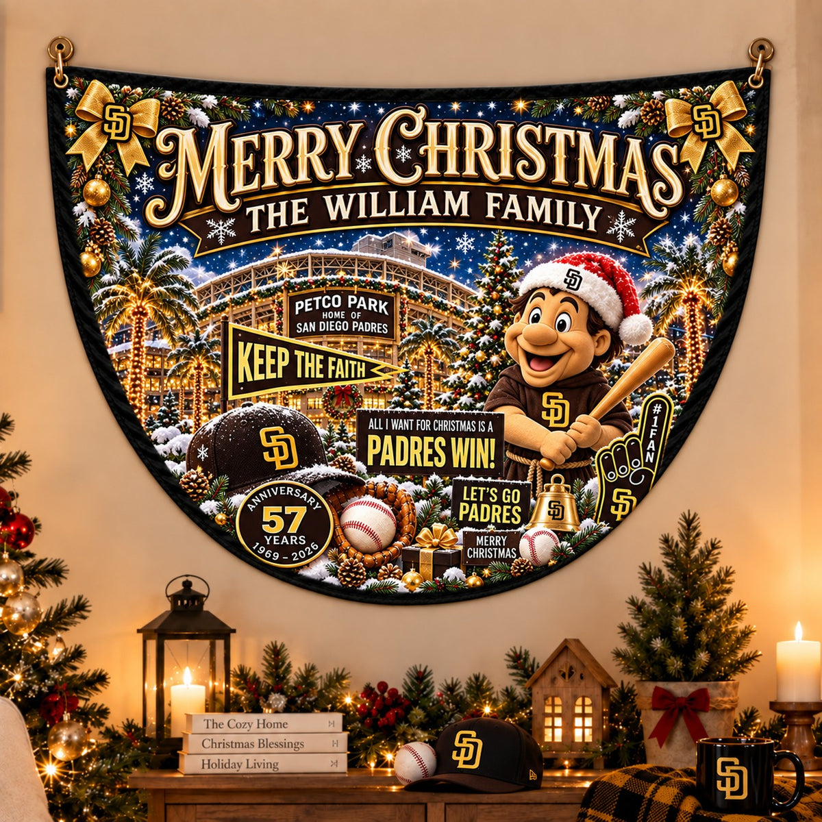 All Baseball Teams Personalized Christmas Night Bunting Flag - 5to9vibe