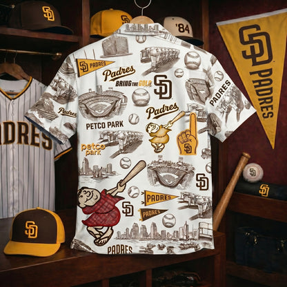 SDP Baseball Stadium Slogan Legacy Vintage Unisex Button-Up Hawaiian Shirt