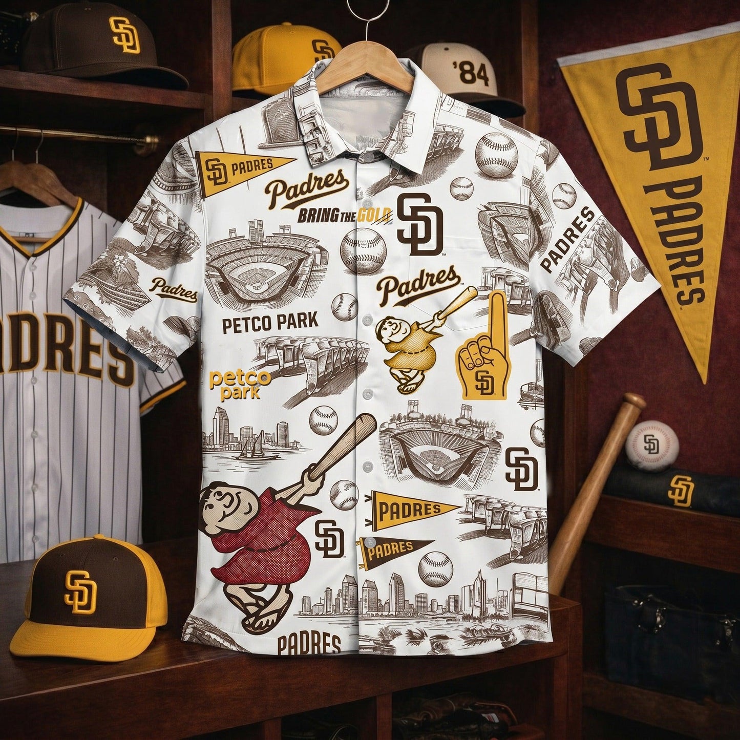 SDP Baseball Stadium Slogan Legacy Vintage Unisex Button-Up Hawaiian Shirt