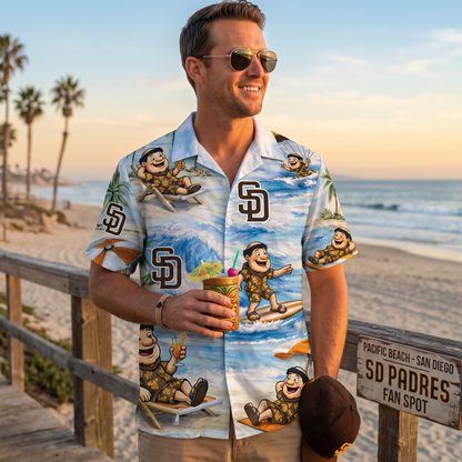 Camisa Hawaiana Unisex con Botones para Hombre y Mujer SDP Baseball Mascot Beach Viber