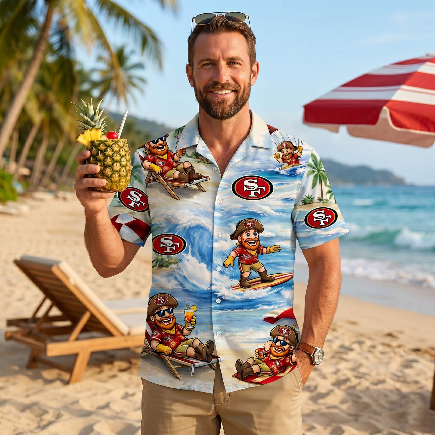 Camisa hawaiana unisex para hombres y mujeres SF49s Football Mascot Beach Viber