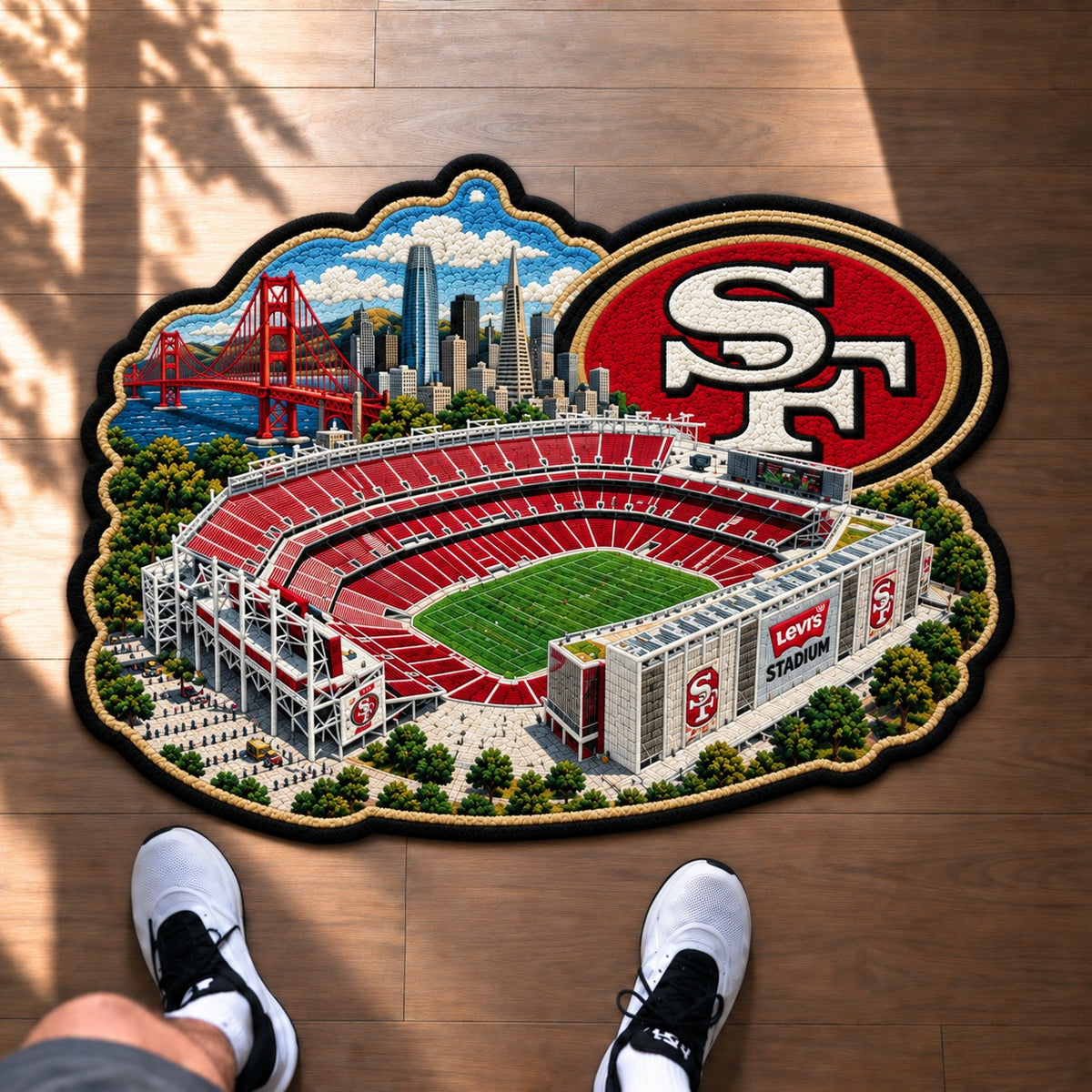 All Football Teams Logo Stadium Area Baseball Fan Custom Shape Rug Print Premium Welcome Mat Washable Black Border Personalized Football Custom Shape Rug