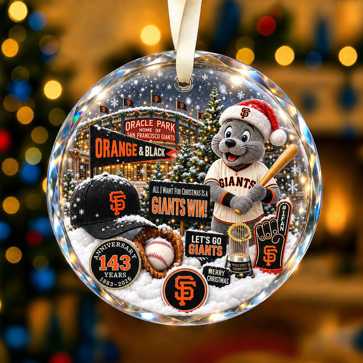 All Baseball Teams Christmas Snow Vibe Round Glass Ornament  With Red Gift Box | 5to9vibe