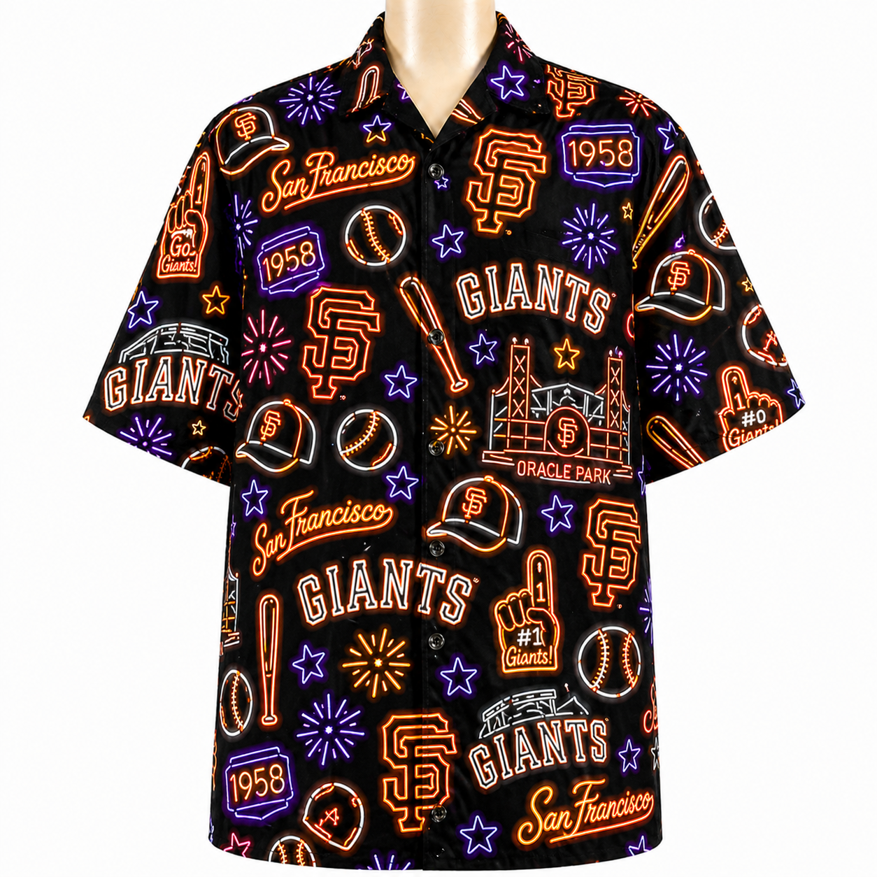 All Baseball Teams Neon Pattern Vibe Summer Party Button-Up Unisex Hawaiian Shirt For Men and Women