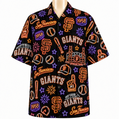 All Baseball Teams Neon Pattern Vibe Summer Party Button-Up Unisex Hawaiian Shirt For Men and Women