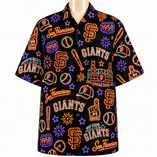 SFG Baseball Teams Neon Pattern Vibe Summer Party Button-Up Unisex Hawaiian Shirt For Men and Women