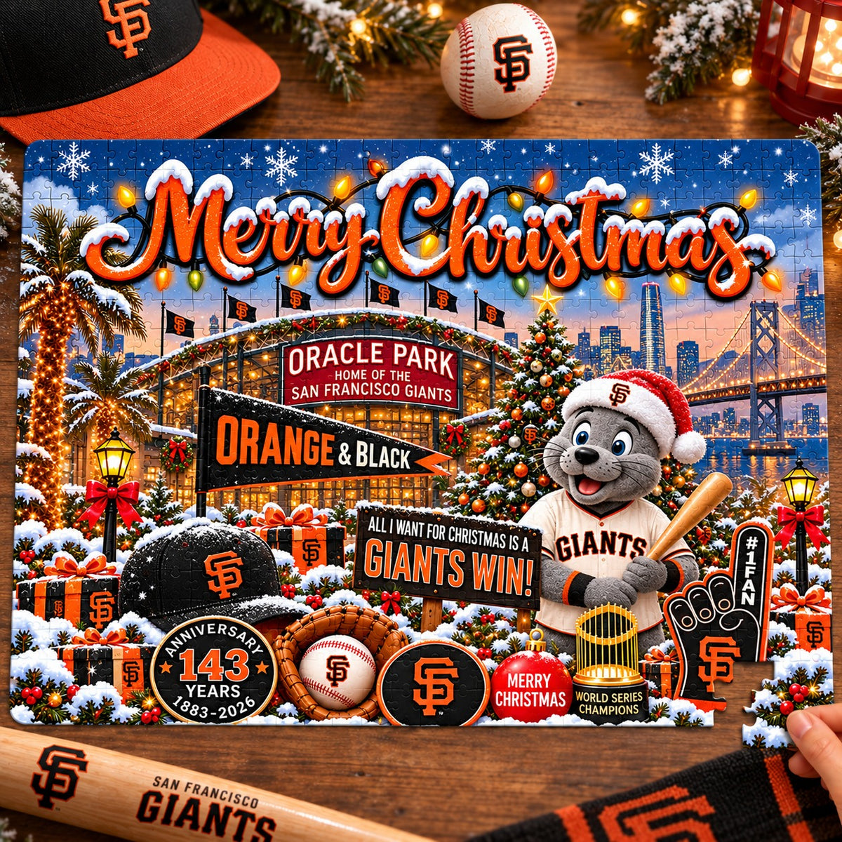 All Baseball Teams Baseball Stadium Personalized  Christmas Jigsaw Puzzle – Choose Your Team, 500 Pieces