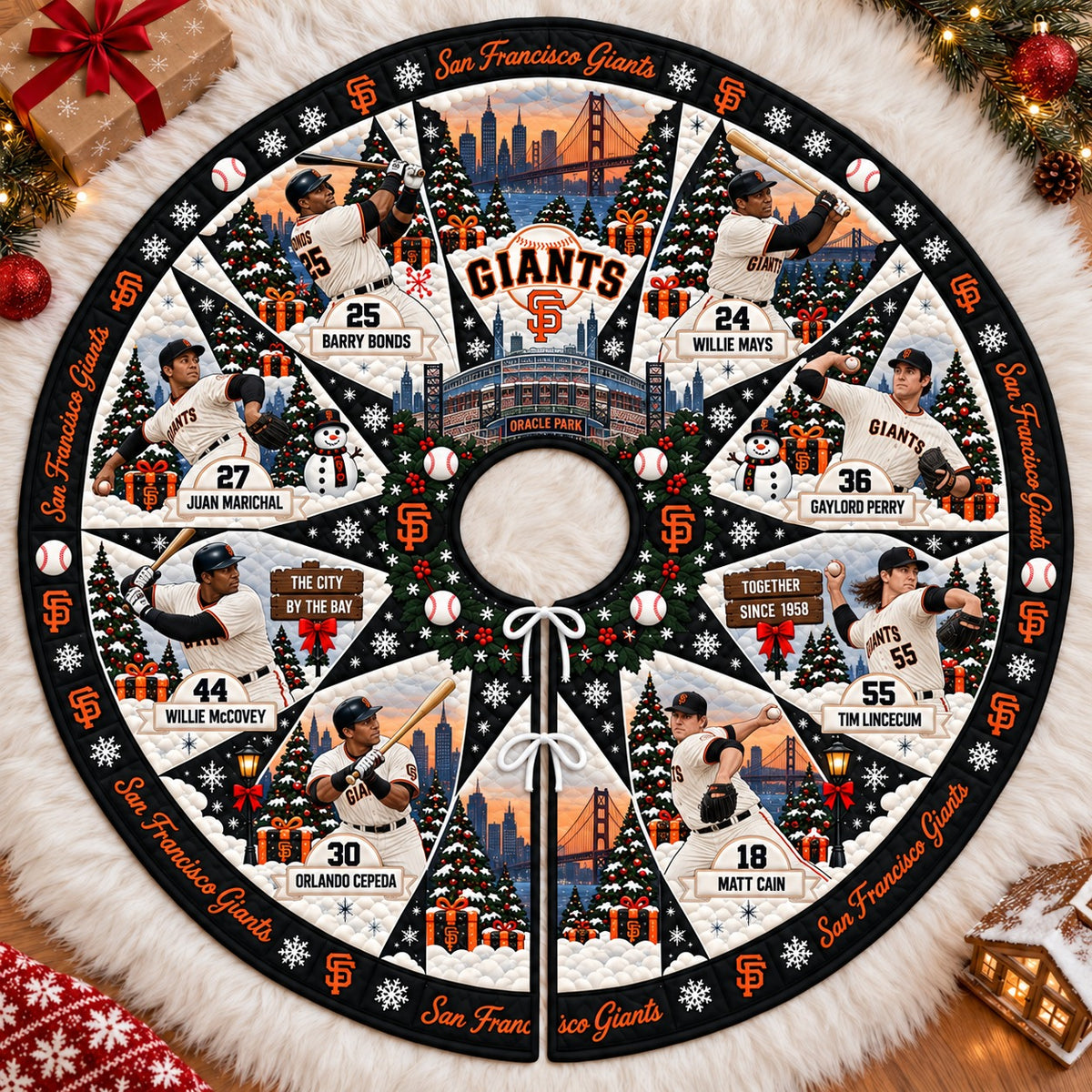 All Baseball Teams Vintage Players & Stadium Holiday Quilt Christmas Skirt Tree for Baseball Fans - 5To9Vibe
