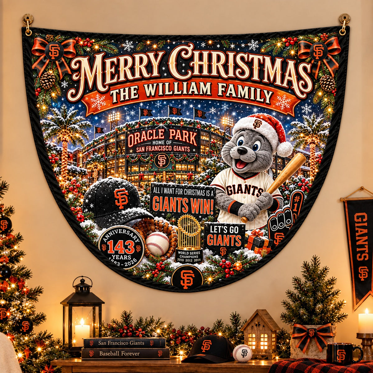 All Baseball Teams Personalized Christmas Night Bunting Flag - 5to9vibe