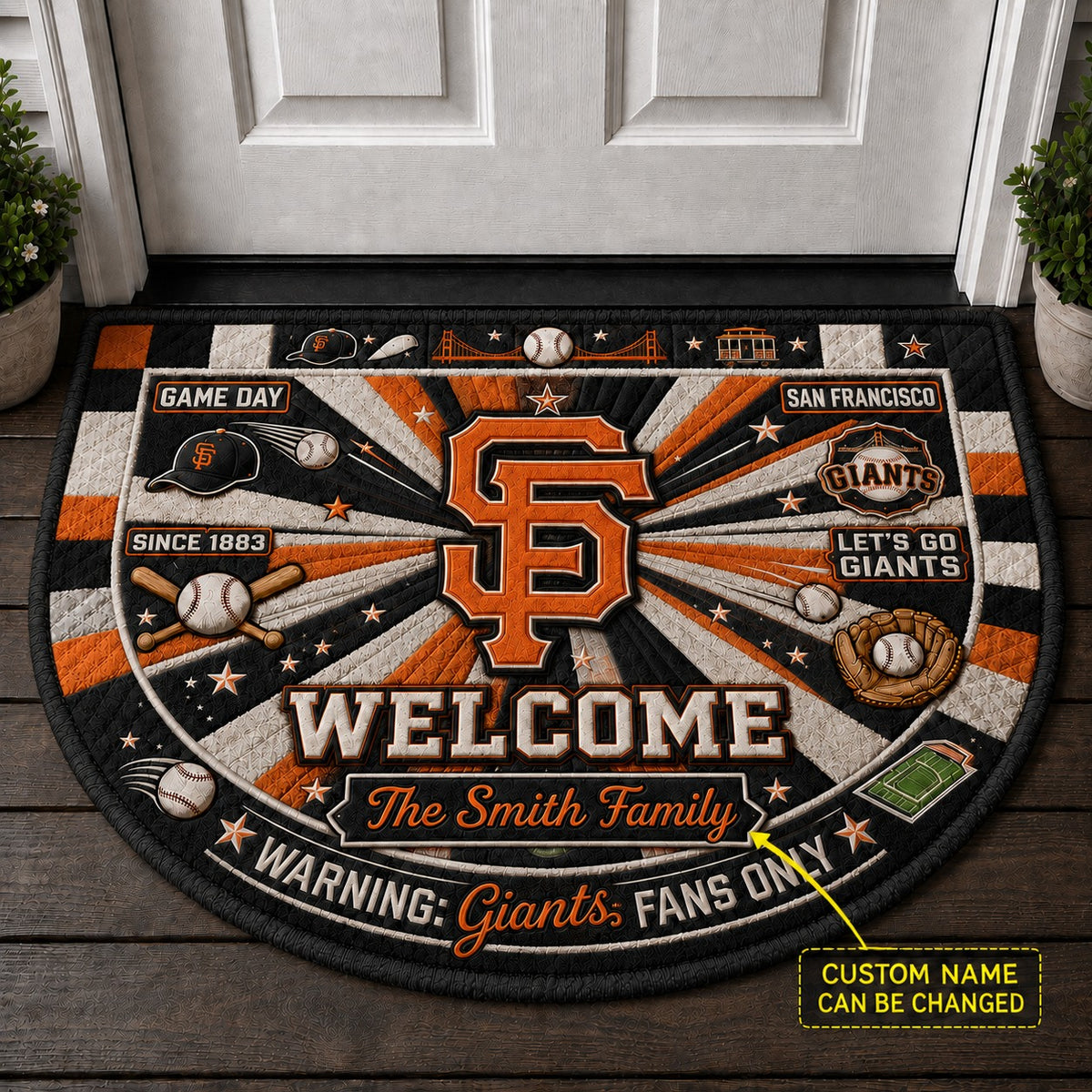 Official-Inspired Baseball Fan Custom Quilted Print Premium Welcome Mat Washable Black Border – Personalized Baseball Doormat