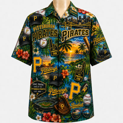 All Baseball Teams Tropical Sunset Paradise Pattern Vibe Summer Party Button-Up Unisex Hawaiian Shirt For Men and Women