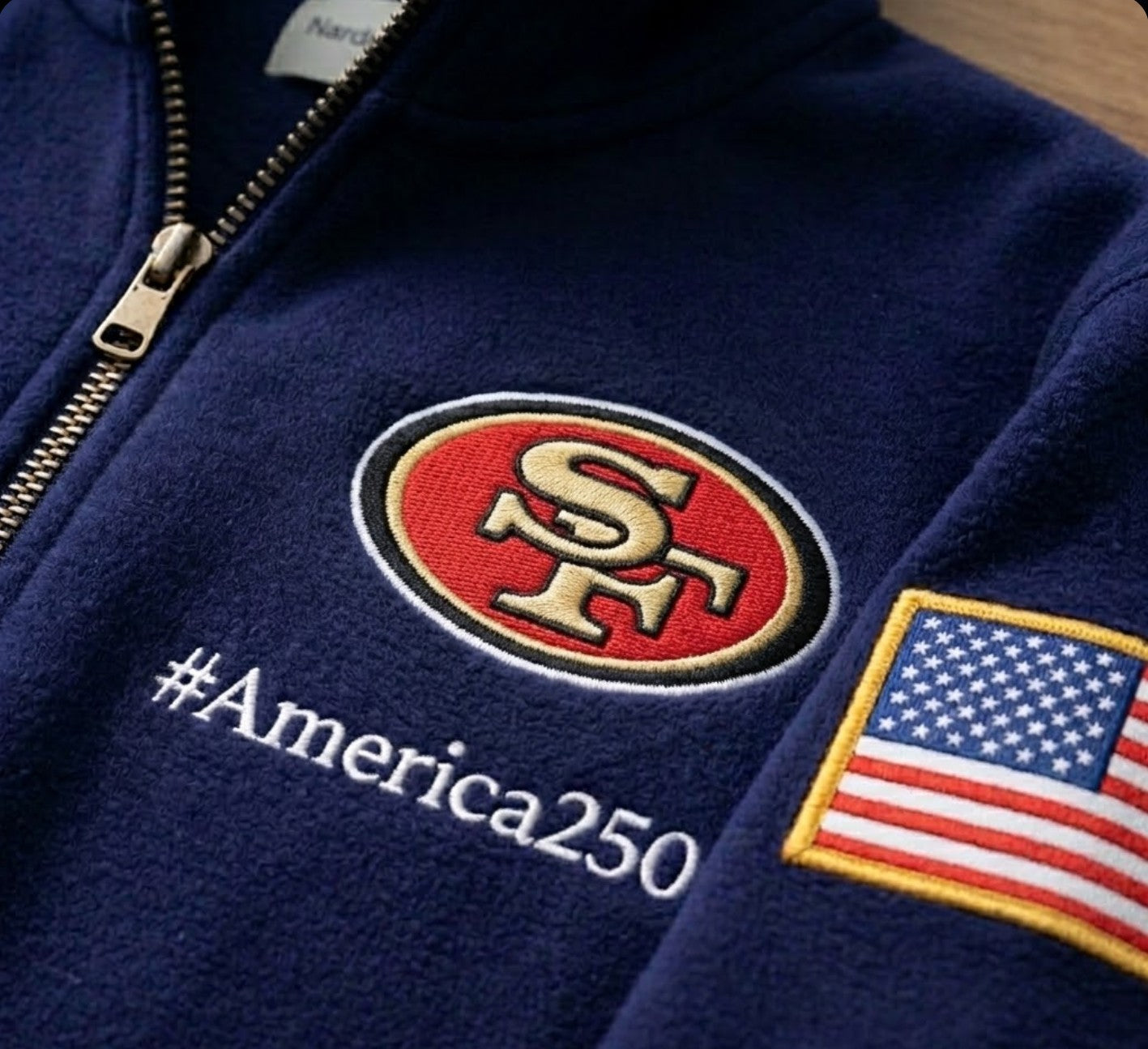 Football Logo America 250 Anniversary Embroidered Logo Premium Quarter Zip Sweatshirt, Inspired Quarter Zip Sweater