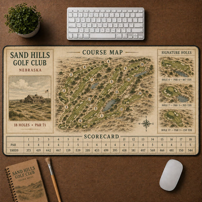 Sand Hills Golf Club Vintage Golf Course Map & Scorecard Guide Desk Mat | 5To9Vibe