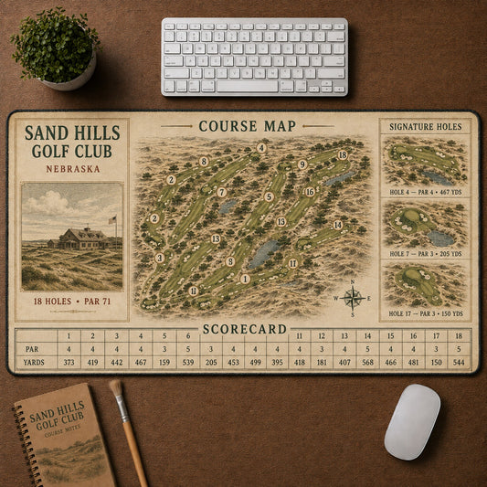 Sand Hills Golf Club Vintage Golf Course Map & Scorecard Guide Desk Mat | 5To9Vibe