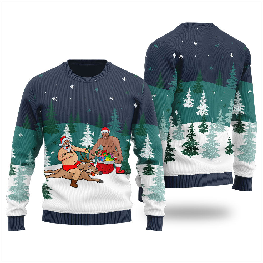 Santa Barry Wood Drinking Beer Ugly Christmas Sweater For Men