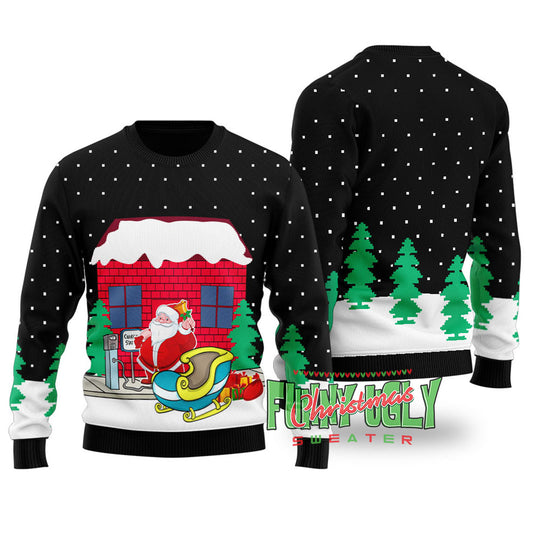 Santa Charging Station Funny Christmas Sweater Black