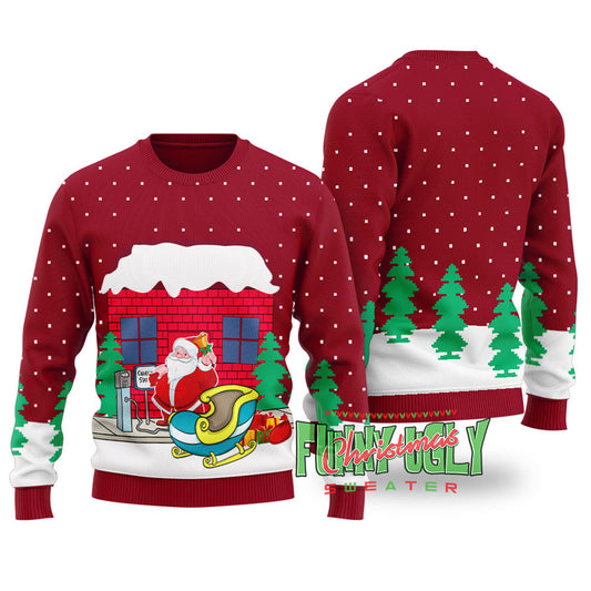 Santa Charging Station Funny Christmas Sweater Cardinal Red
