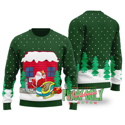 Santa Charging Station Funny Christmas Sweater Forest Green