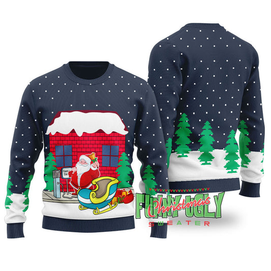 Santa Charging Station Funny Christmas Sweater Navy