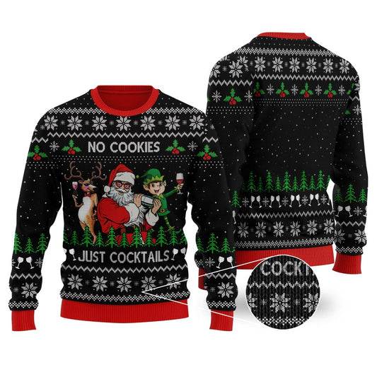 Santa Claus Cocktails Ugly Christmas Sweater Black