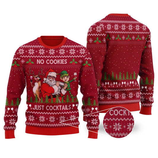 Santa Claus Cocktails Ugly Christmas Sweater Cardinal Red
